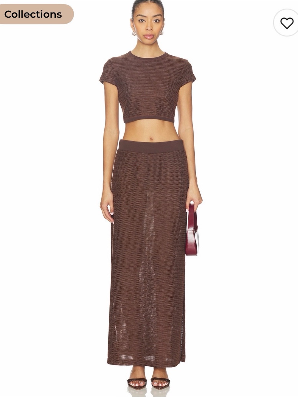 Brown Crochet Maxi Skirt Set - Women